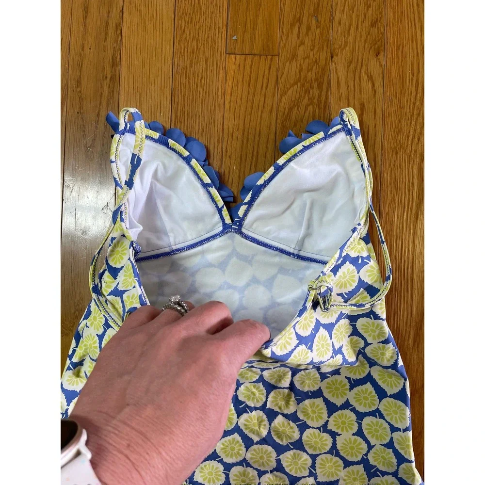 Boden Blue Lime Floral Ruffle‎ Tankini Top WB007 Womens Size 6 US